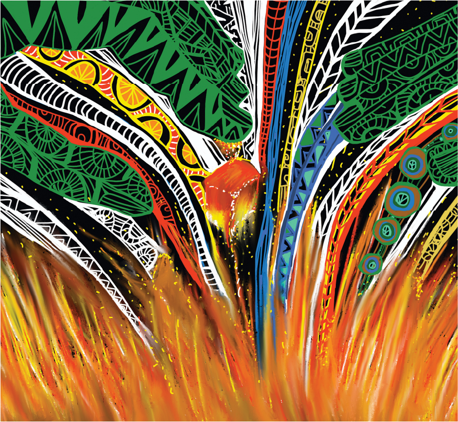 Artwork by Deb Belyea, titled 'Urapun Muy' from SAMUAWGADHALGAL, TORRES STRAIT. Sourced from www.naidoc.org.au.