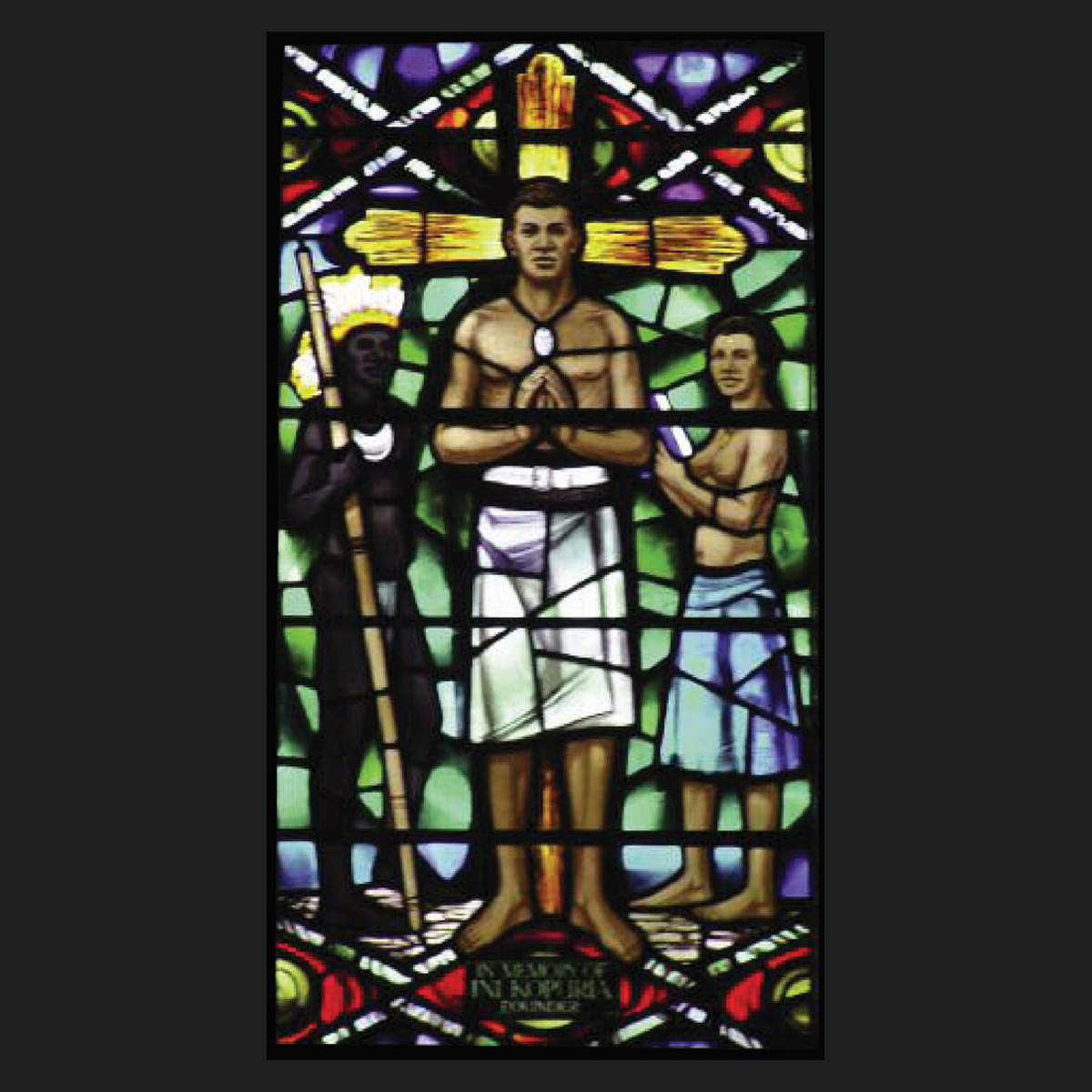 The memorial window to the founder of the Melanesian Brothers – Ini Kopuria – in the Brothers Chapel at Tabalia Solomon Islands.