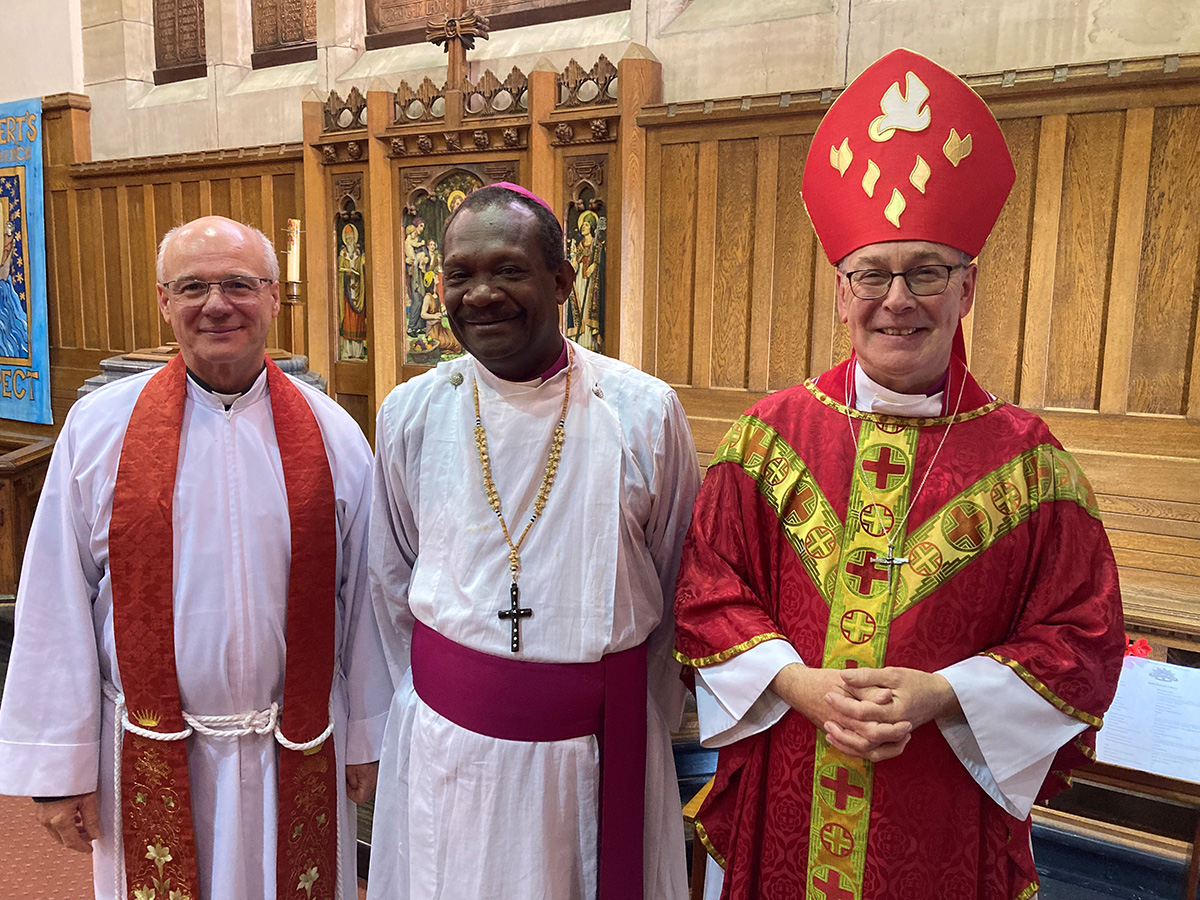 (L-R) Fr Paul, Bishop Reg, and Bishop Jeremy at St Cuthbert’s, Prospect at the Eucharist of the New Guinea Martyrs, 31 August 2024.