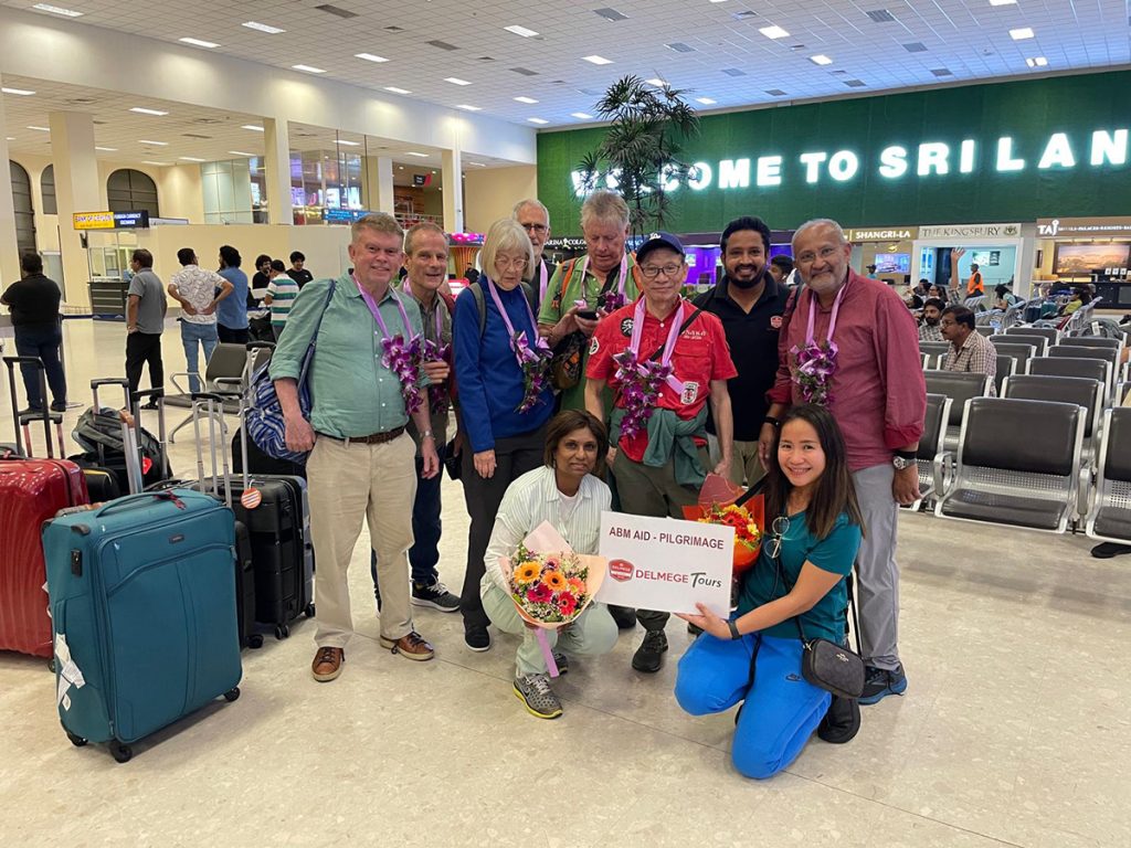 Pilgrims arrive at Colombo Airport.