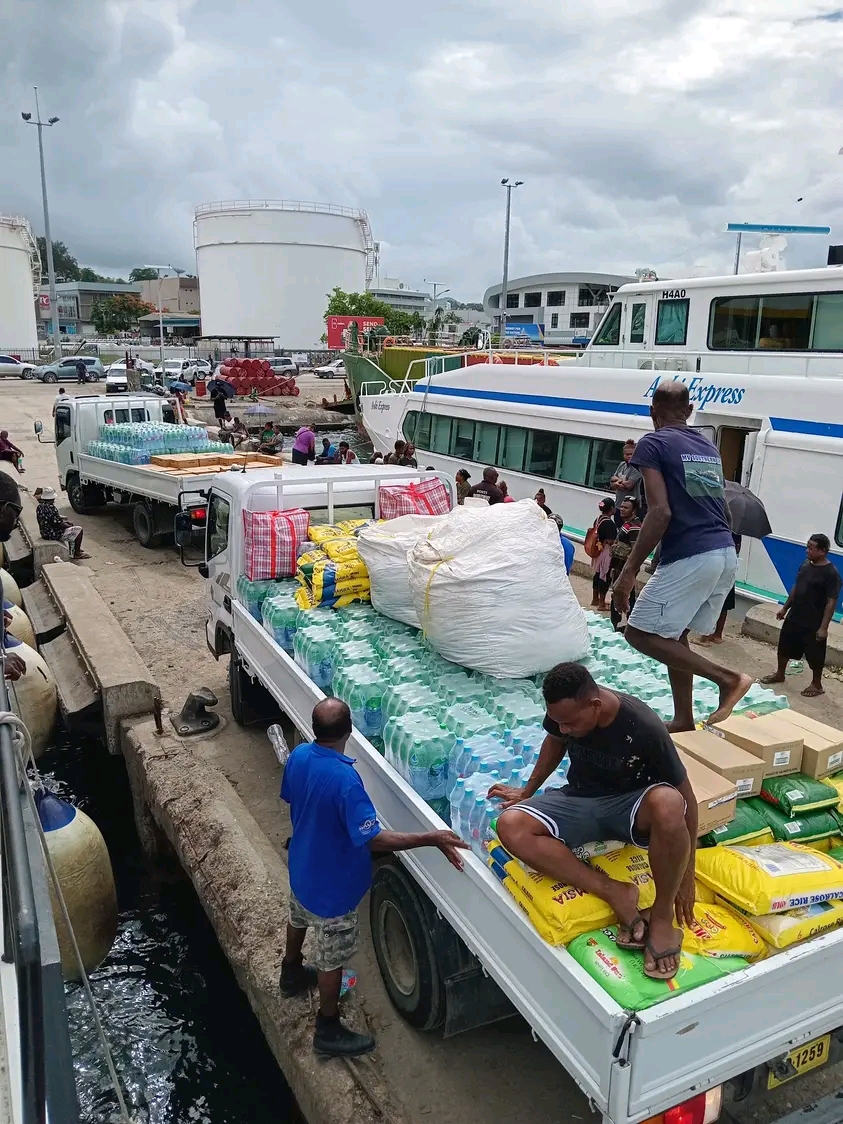 Loading relief supplies on board MV Southern Cross. © Anglican Church of Melanesia 2024. Used with permission