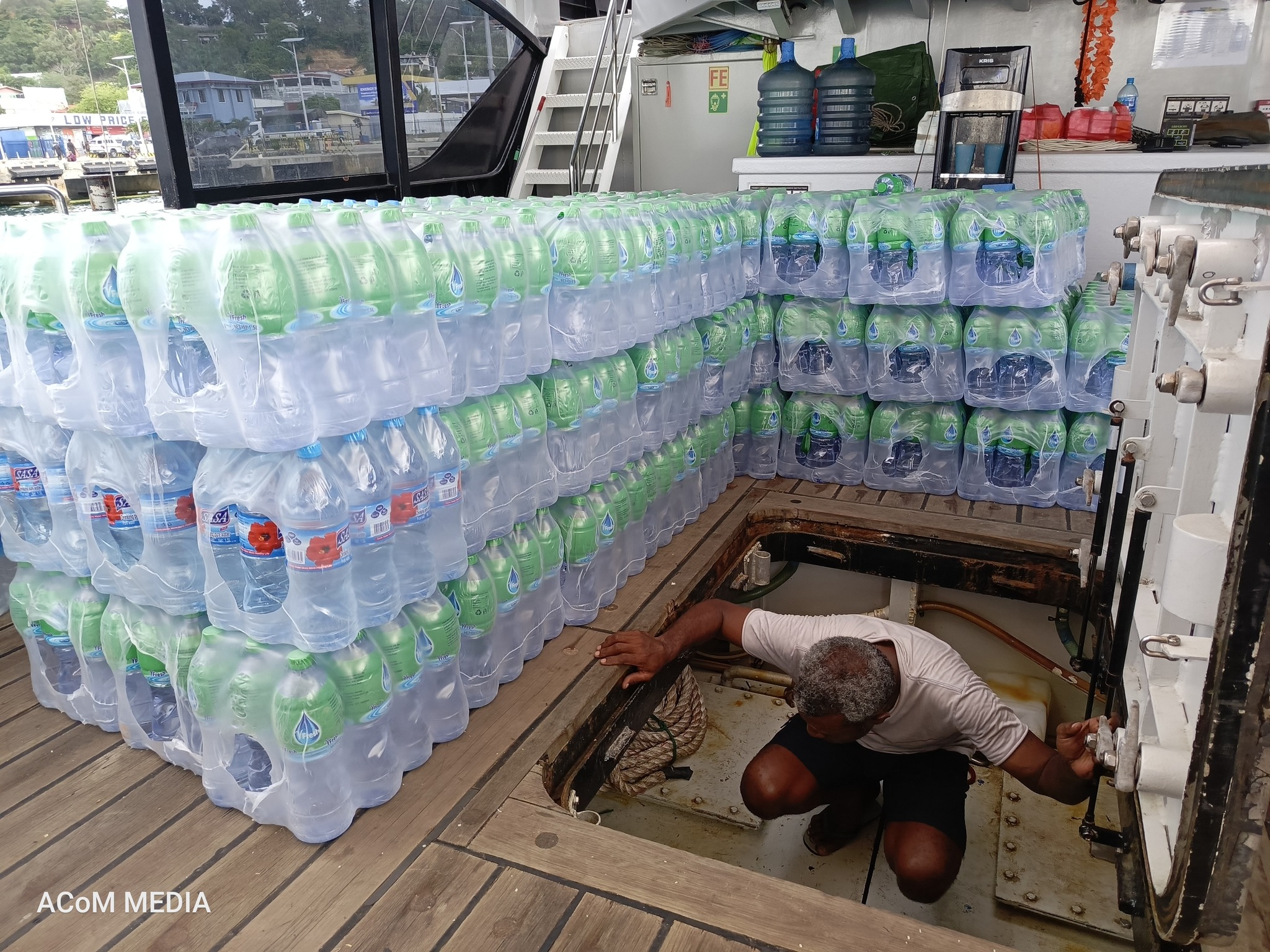 Loading relief supplies on board MV Southern Cross. © Anglican Church of Melanesia 2024. Used with permission