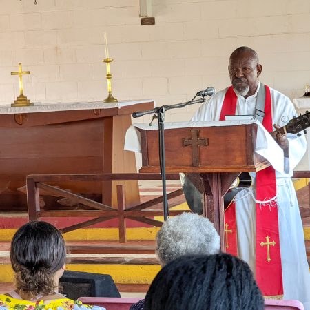 Fr Ned Wapau leads services at Moa Island © Brad Chapman, ABM