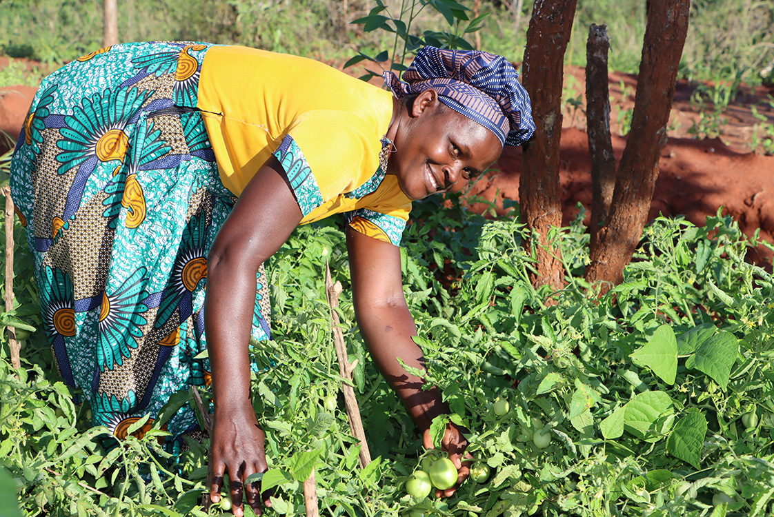 Sabina grows vegetables all year round at her farm. © ADSE, Kenya. Used with permission.